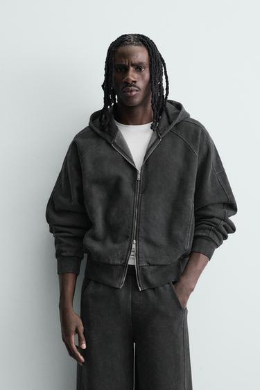 SUDADERA CROPPED FIT  CAPUCHA - Antracita oscuro de Zara