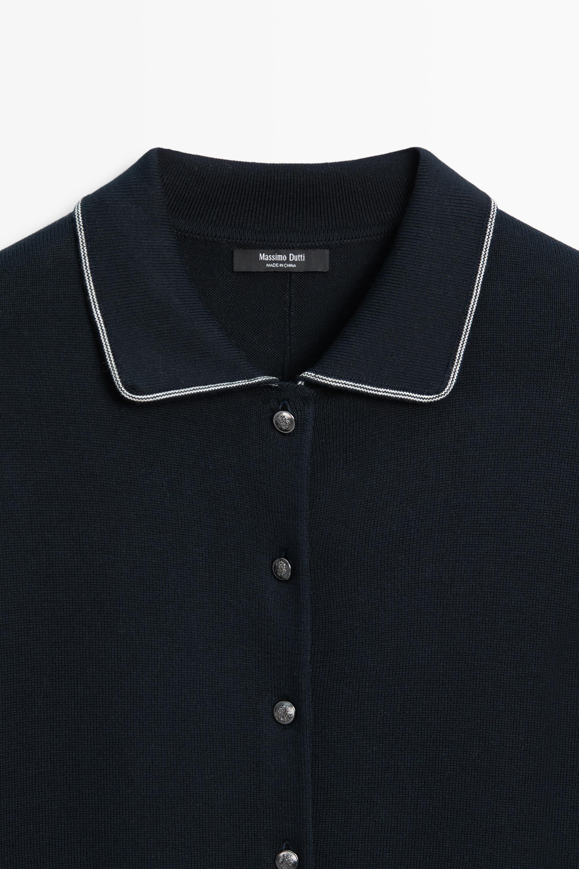 100% cotton contrast polo collar cardigan