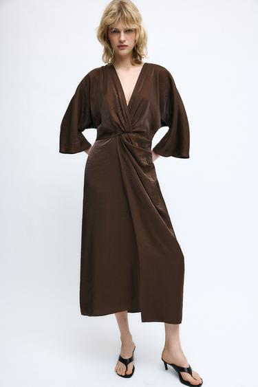 VESTIDO MIDI SATINADO - Marrón de Zara - Imagen 0