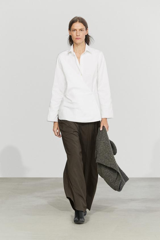 Chemise croisée en popeline 100 % coton - Blanc de Zara - Image 0