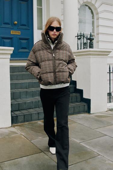 Zara 格紋絎縫防風外套 - 棕色