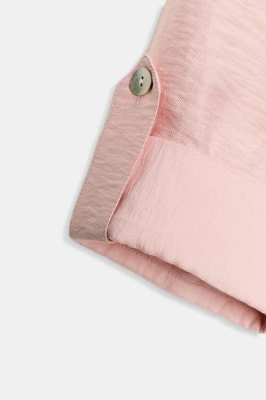 SHORT LINEN BLEND SHIRT - Beige-pink by Zara - Image 6
