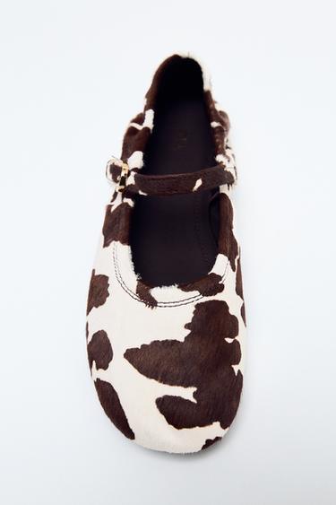 PRINTED LEATHER BALLET FLATS - Multicoloured by Zara
