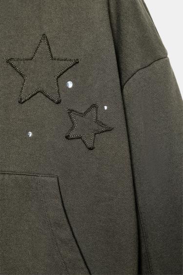 WASHED SWEATSHIRT WITH STARS AND STUDS - Dark brown by Zara - Image 7