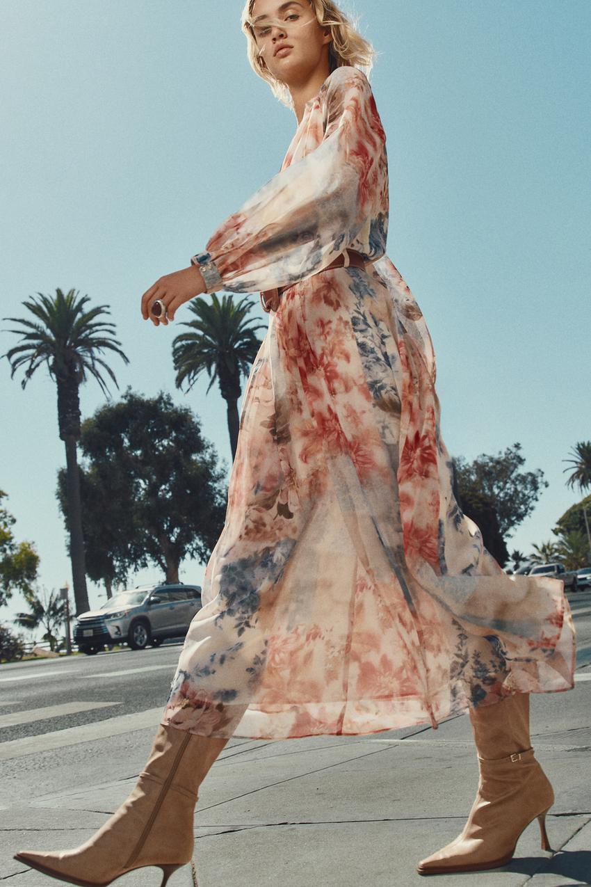 BELTED FLORAL PRINT MIDI DRESS - Multicolored | ZARA United States