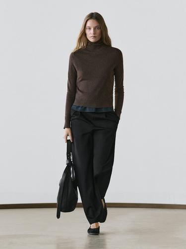 Pantalón pinzas algodón - Negro de Zara - Imagen 0