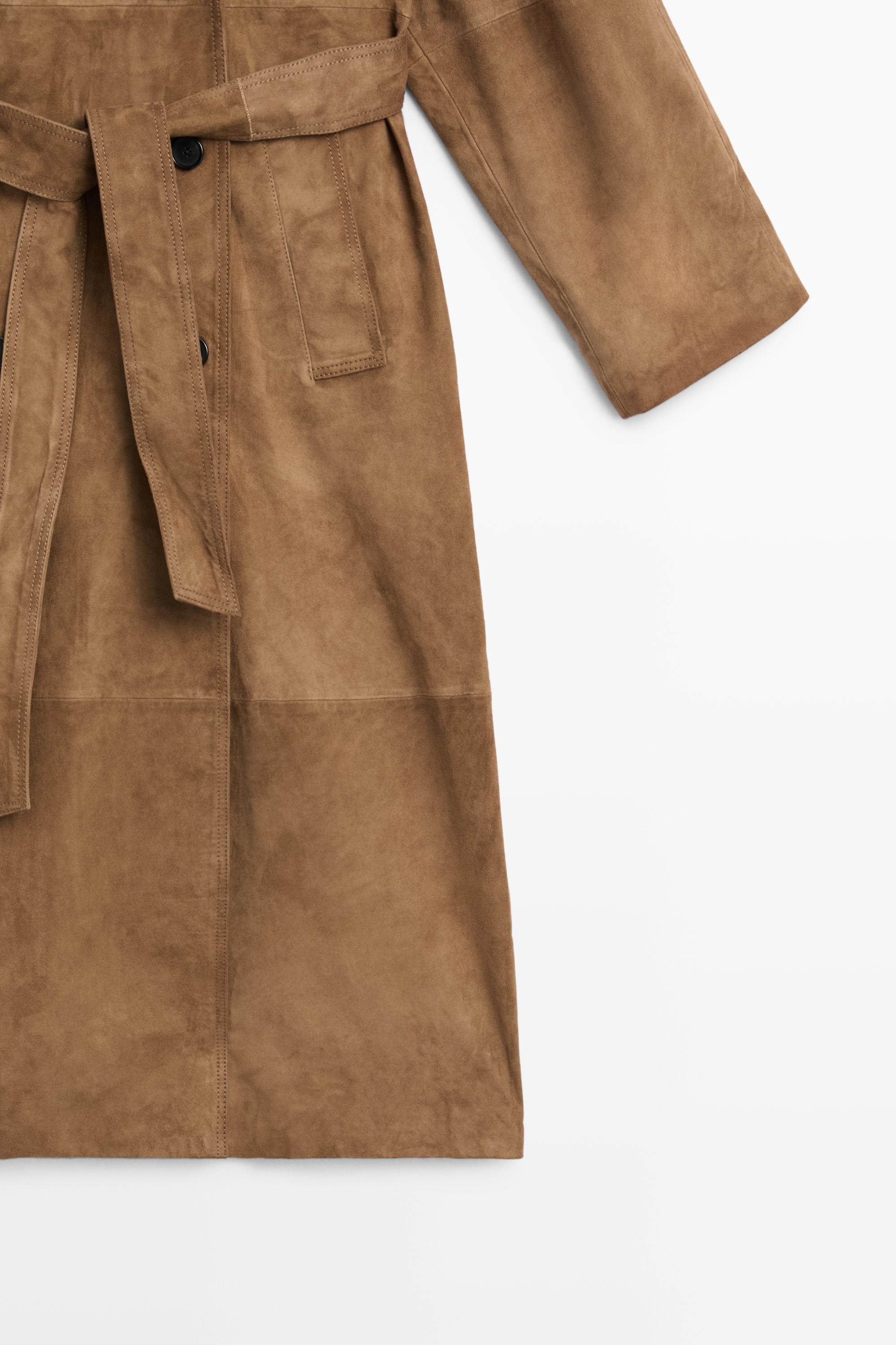 Trench long en cuir effet daim