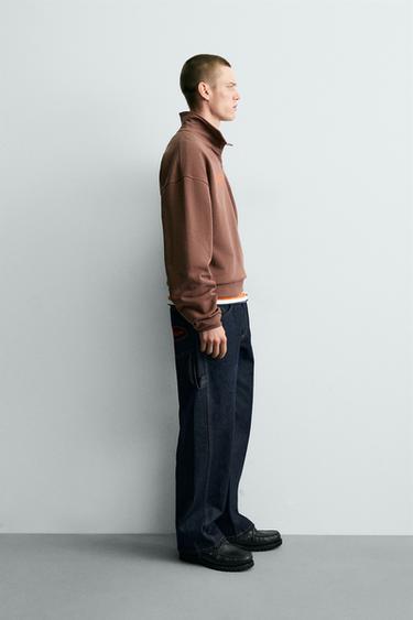 CONTRAST TEXT QUARTER-ZIP SWEATSHIRT - Brown by Zara - Image 3