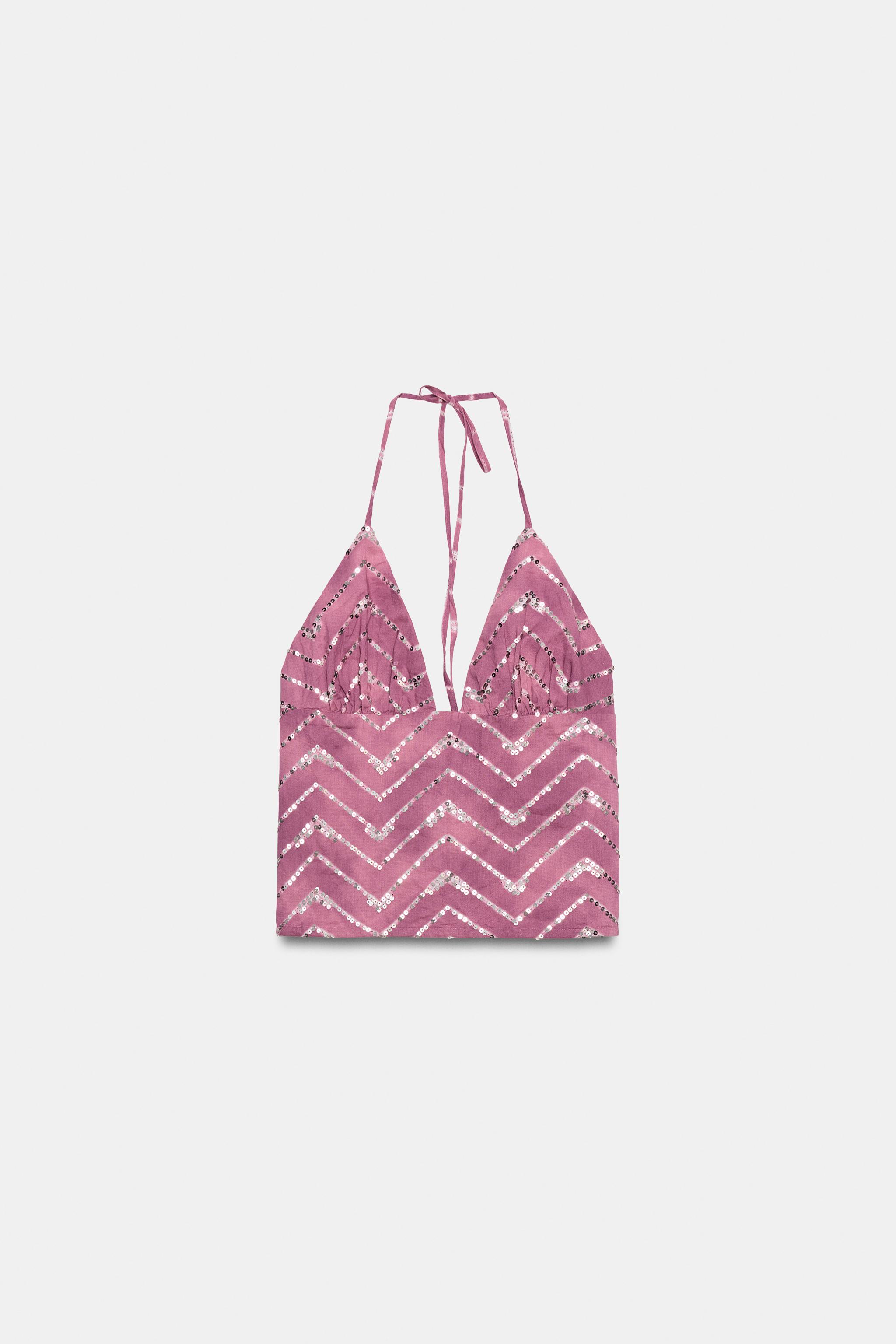 TOP HALTER IMPRIMÉ PAILLETTES