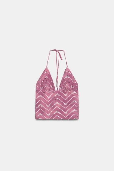 HALTER SEQUIN PRINT TOP - Fuchsia by Zara - Image 5