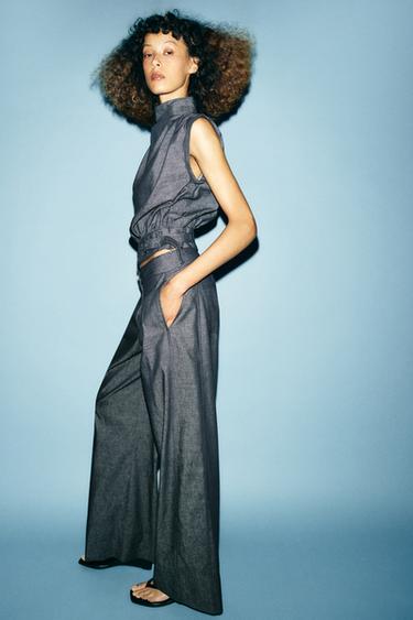 PANTALON LARGE TAILLE HAUTE AVEC LIN - Indigo de Zara - Image 2