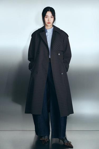 Zara ZW 系列繫腰帶桶型牛仔褲 - 藍色