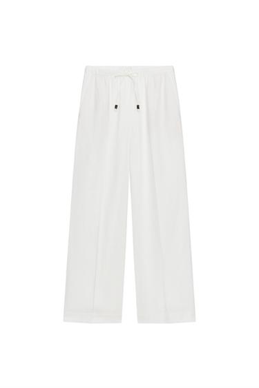 PANTALON DROIT AVEC LIN - Blanc de Zara
