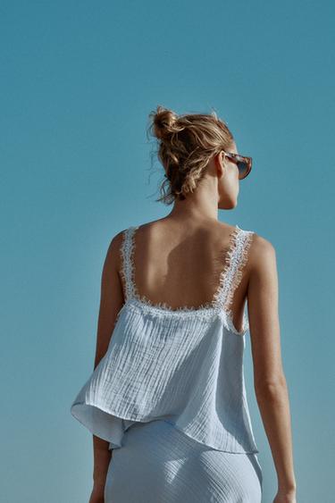 TOP STYLE LINGERIE EN DENTELLE - Bleu pastel de Zara - Image 4