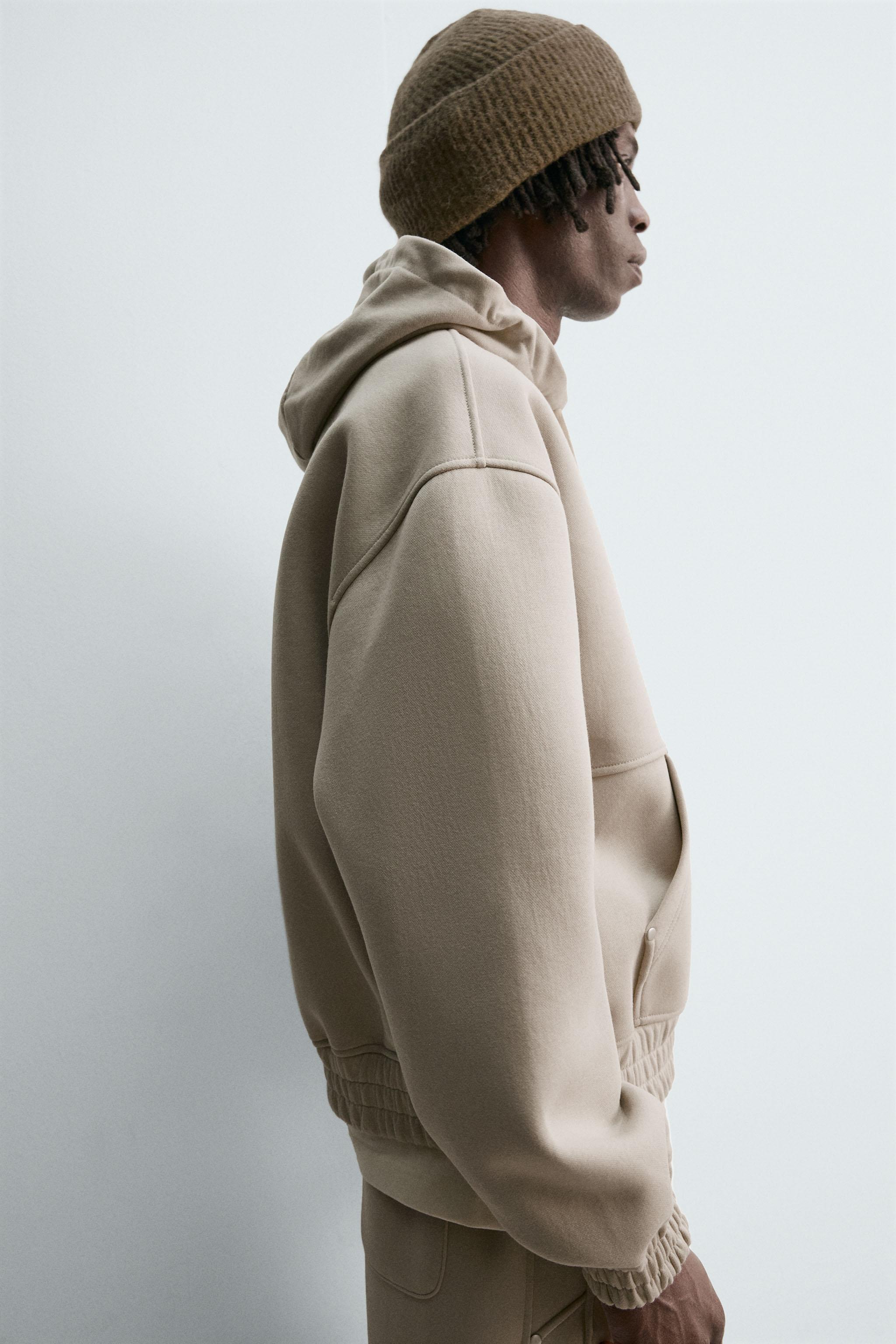 NEOPRENE EFFECT HOODIE ZIP-UP SWEATSHIRT - Stone | ZARA