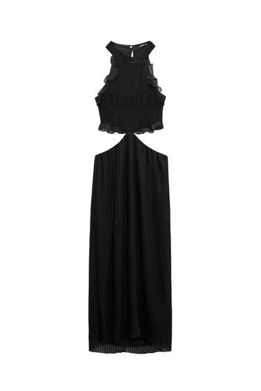 CONTRAST PLEATED DRESS WITH RUFFLES