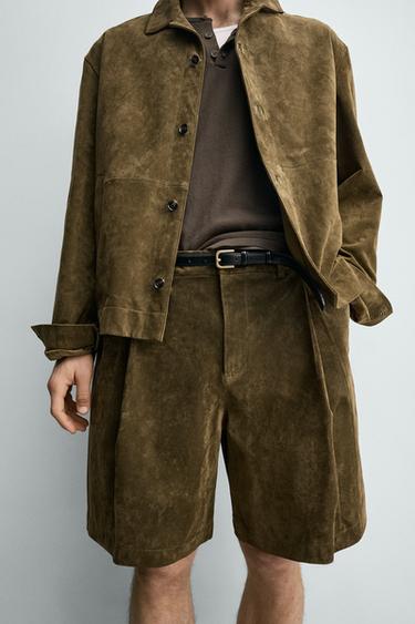 RELAXED FIT SUEDE BERMUDA SHORTS - Khaki by Zara - Image 5