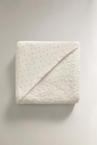 SERVIETTE DE BAIN À CAPUCHE BÉBÉ GAZE FLEUR - Écru de Zara - Image 1