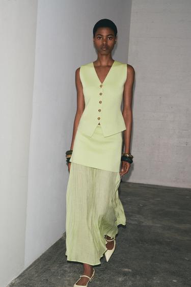 Zara SMOOTH KNIT VEST TOP - Apple green