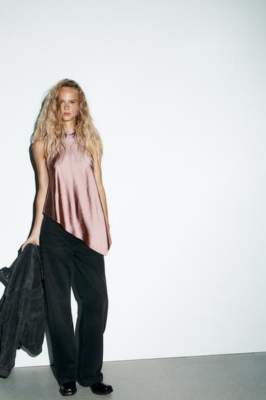 TRF STRAIGHT WIDE HIGH-WAIST JEANS - Brown by Zara