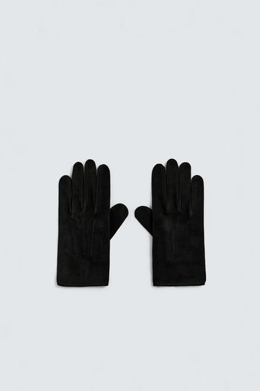 Zara SUEDE LEATHER GLOVES - Black