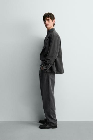 DOUBLE-BREASTED COTTON-LINEN BLAZER - Anthracite grey by Zara - Image 3