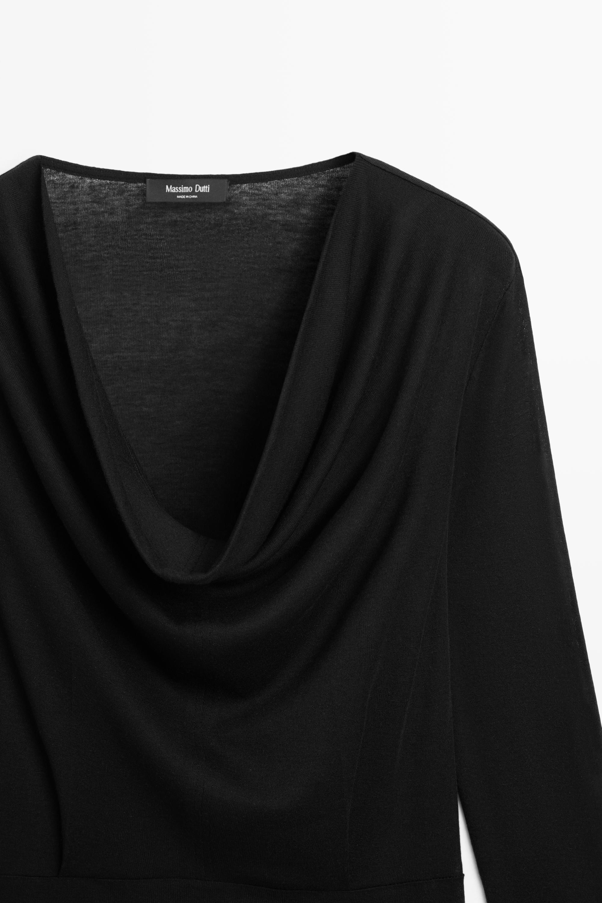 Long sleeve top with draped neckline