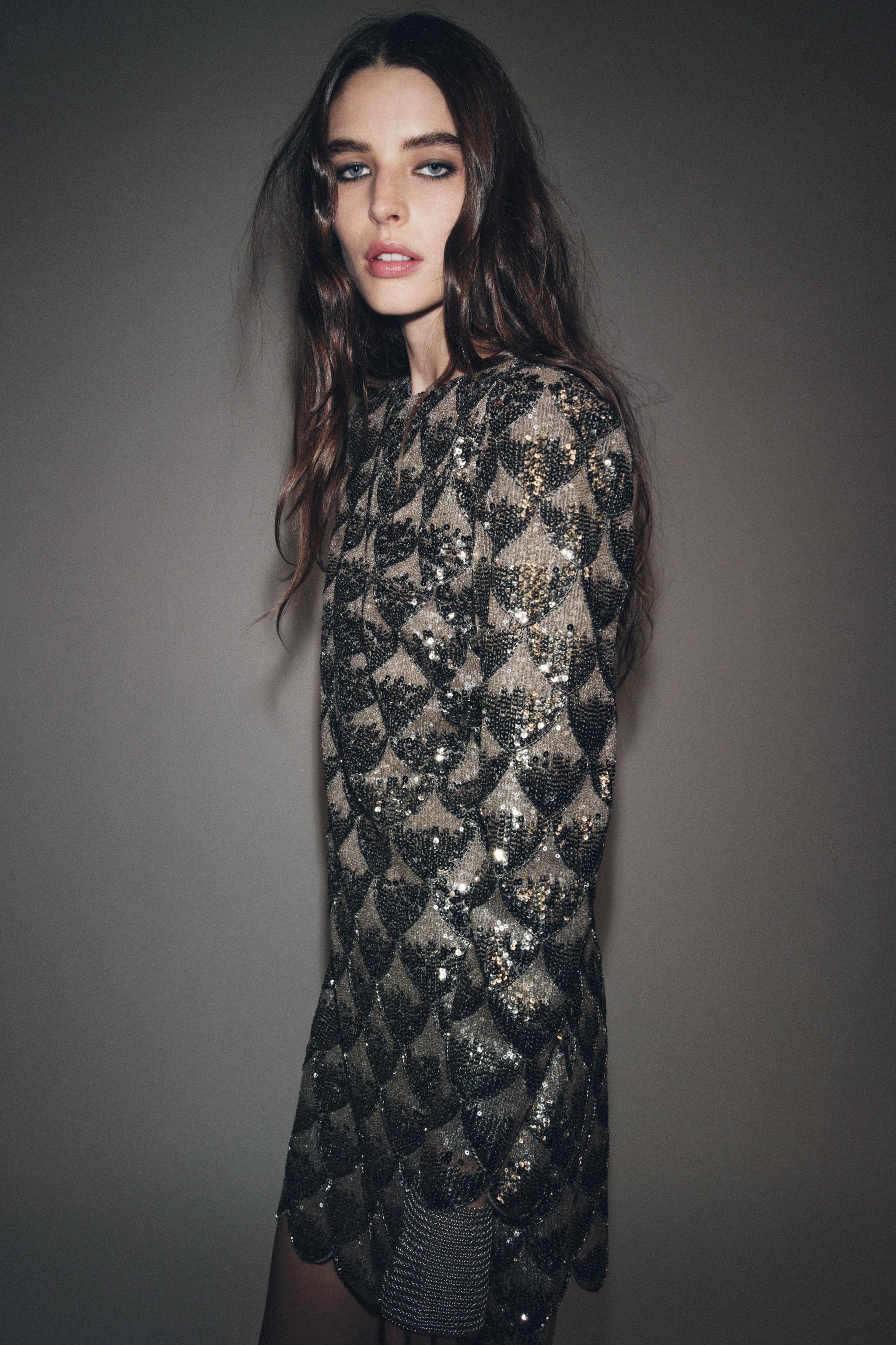 ZW COLLECTION スパンコールショートワンピース - シルバー | ZARA