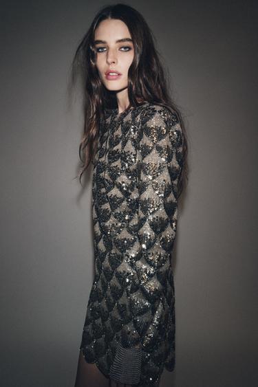 ZW COLLECTION SHORT SEQUIN DRESS - Silver by Zara