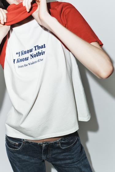 SHORT SLEEVE SLOGAN T-SHIRT - White by Zara - Image 1