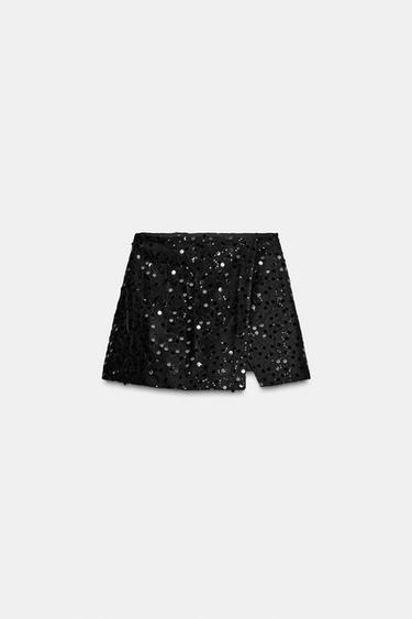 Zara SEQUIN WRAP SKORT - Black