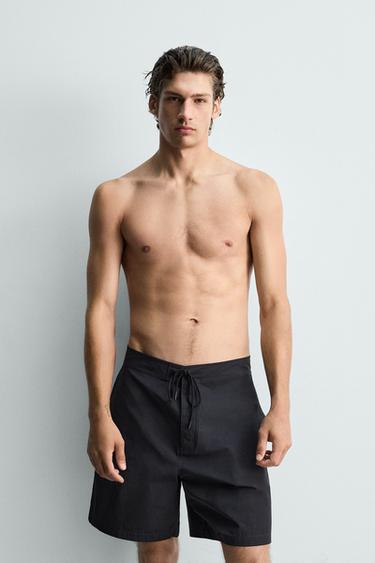 LONG DRAWSTRING SWIM SHORTS - Dark navy by Zara - Image 1