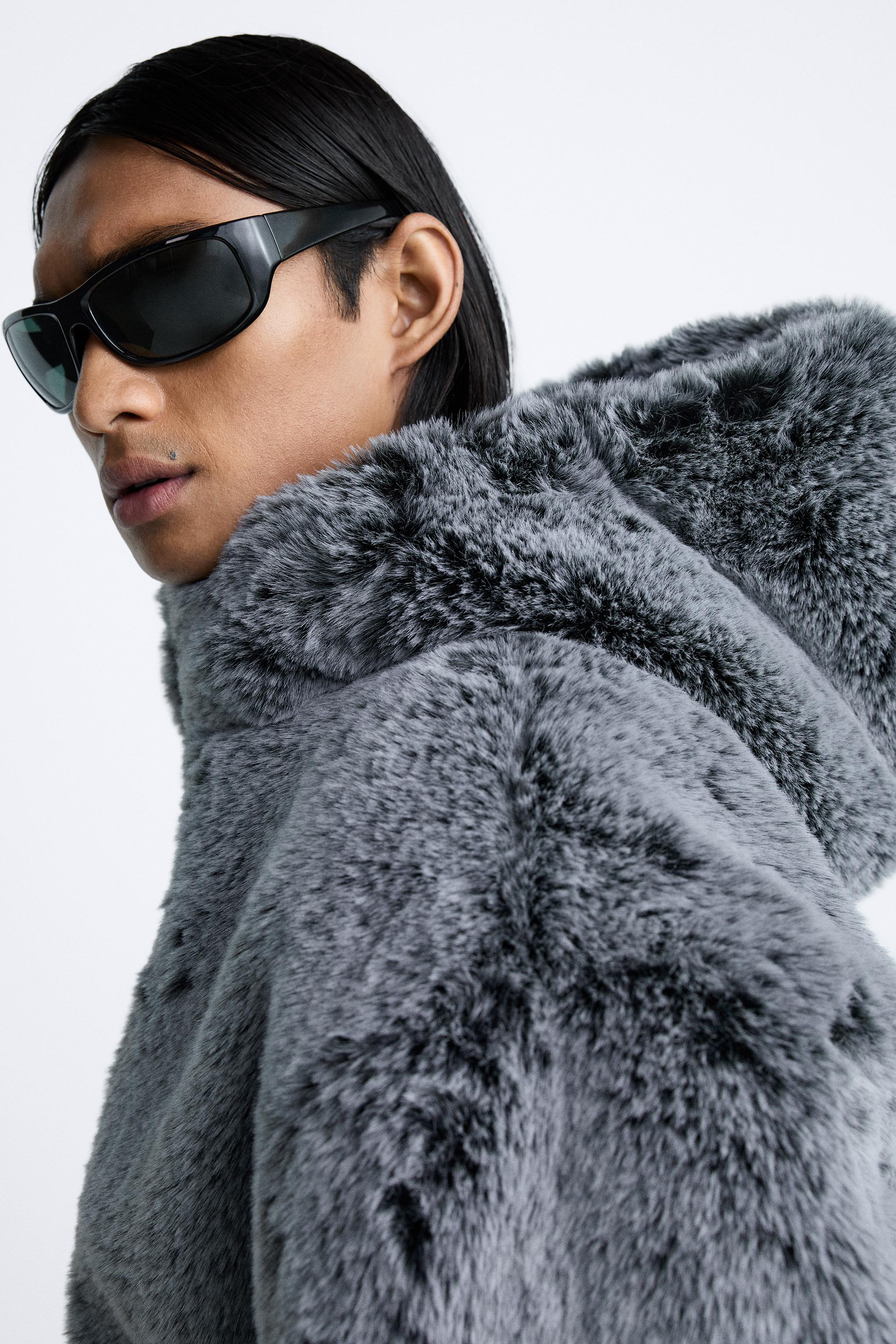 FAUX FUR HOODED JACKET - Ice | ZARA United States