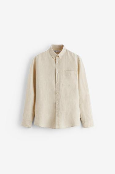 CAMISA LINO - ALGODÓN - Beige claro de Zara