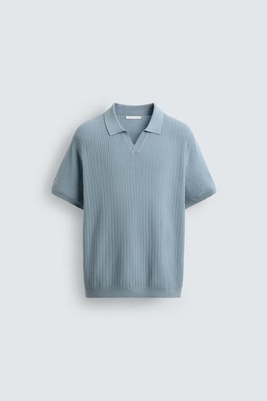 პოლო მაისური ფაქტურული ნაქსოვი - Zara-ს Sky blue