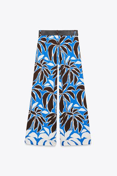 FLORAL PRINT WIDE-LEG TROUSERS - Ecru / Blue by Zara - Image 5