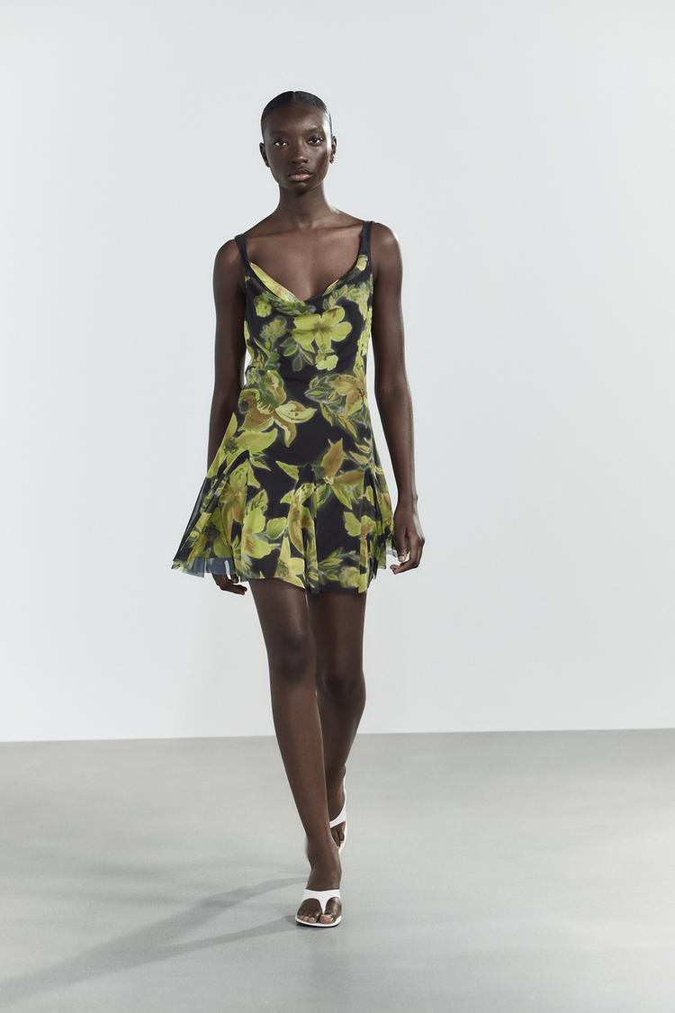 Robe Courte Robe En Tulle Zara ROBE COURTE EN TULLE IMPRIMÉ FLEURS
