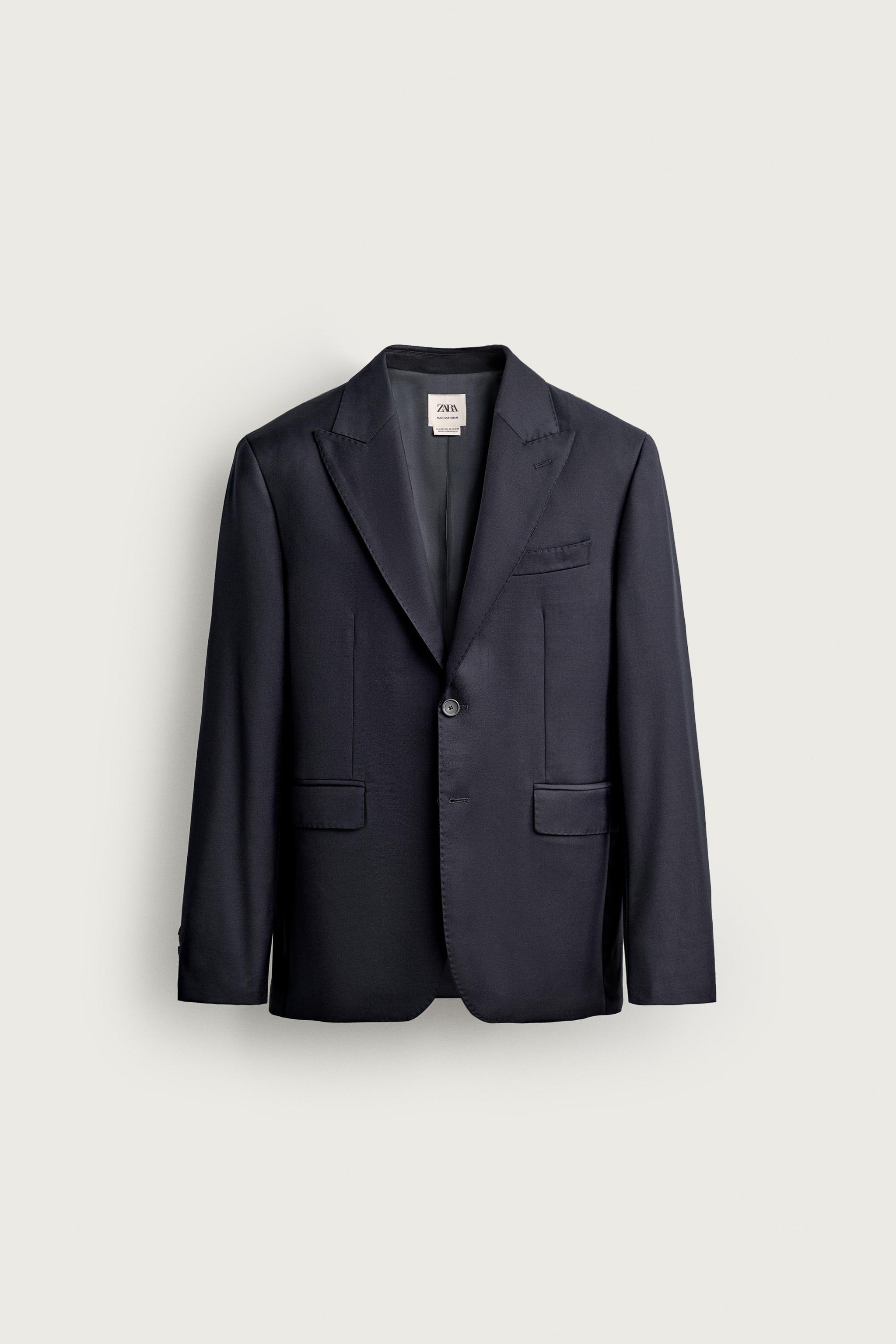 100% WOOL SUIT BLAZER — Navy blue