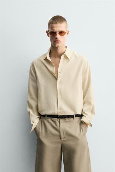 CAMISA FLUIDA COM VISCOSE - Bege-vigoré da Zara