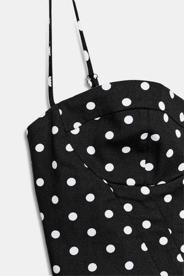 ROBE COURTE À BRETELLES ET POIS - Noir / Blanc de Zara - Image 5
