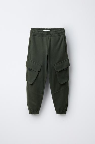 PANTALON MOLLETON CARGO - Vert de Zara