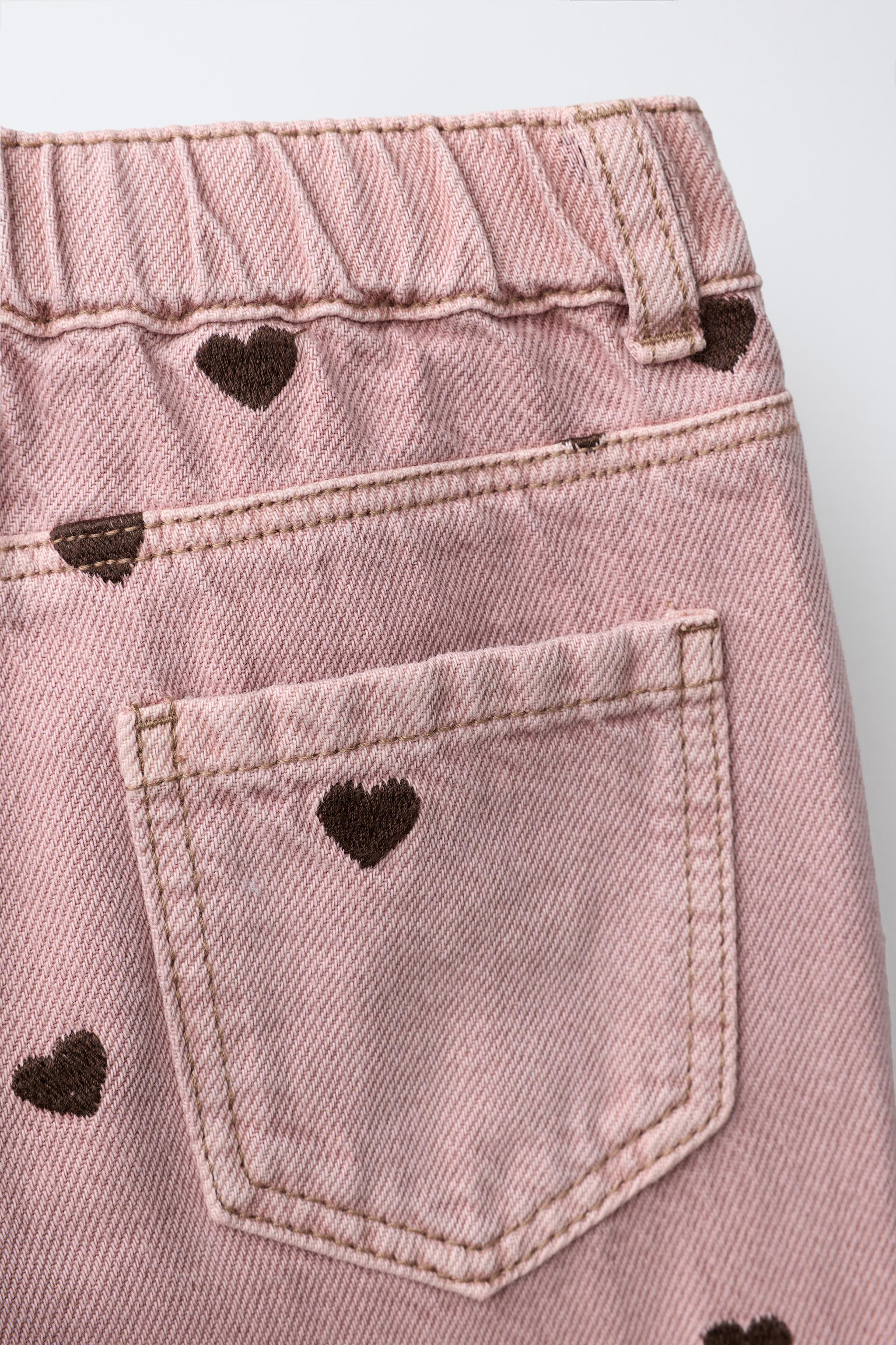 Детские джинсы Zara EMBROIDERED HEART RUFFLE CULOTTE JEANS — фото 4