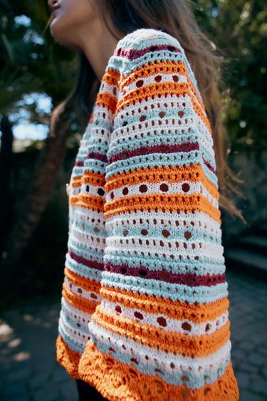 GILET EN MAILLE POINTELLE À RAYURES - Multicolore de Zara - Image 3