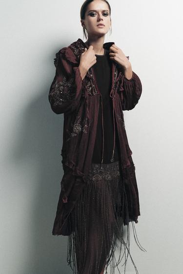 COMBINED GEORGETTE SEQUIN TOP - Wine by Zara