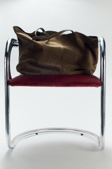 BOLSO PIEL SERRAJE MAXI SHOPPER - Verde Caqui de Zara