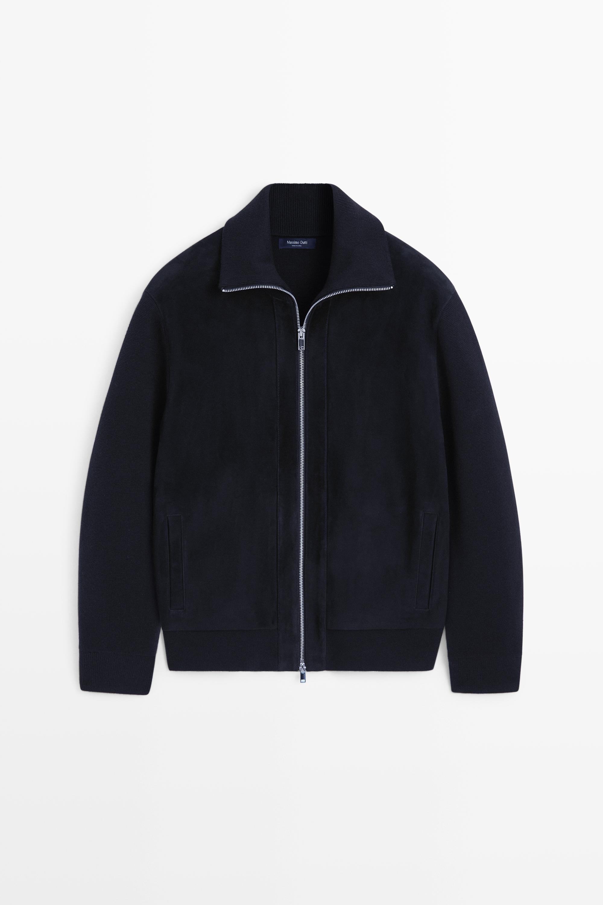 Veste en tissu combiné cuir et daim