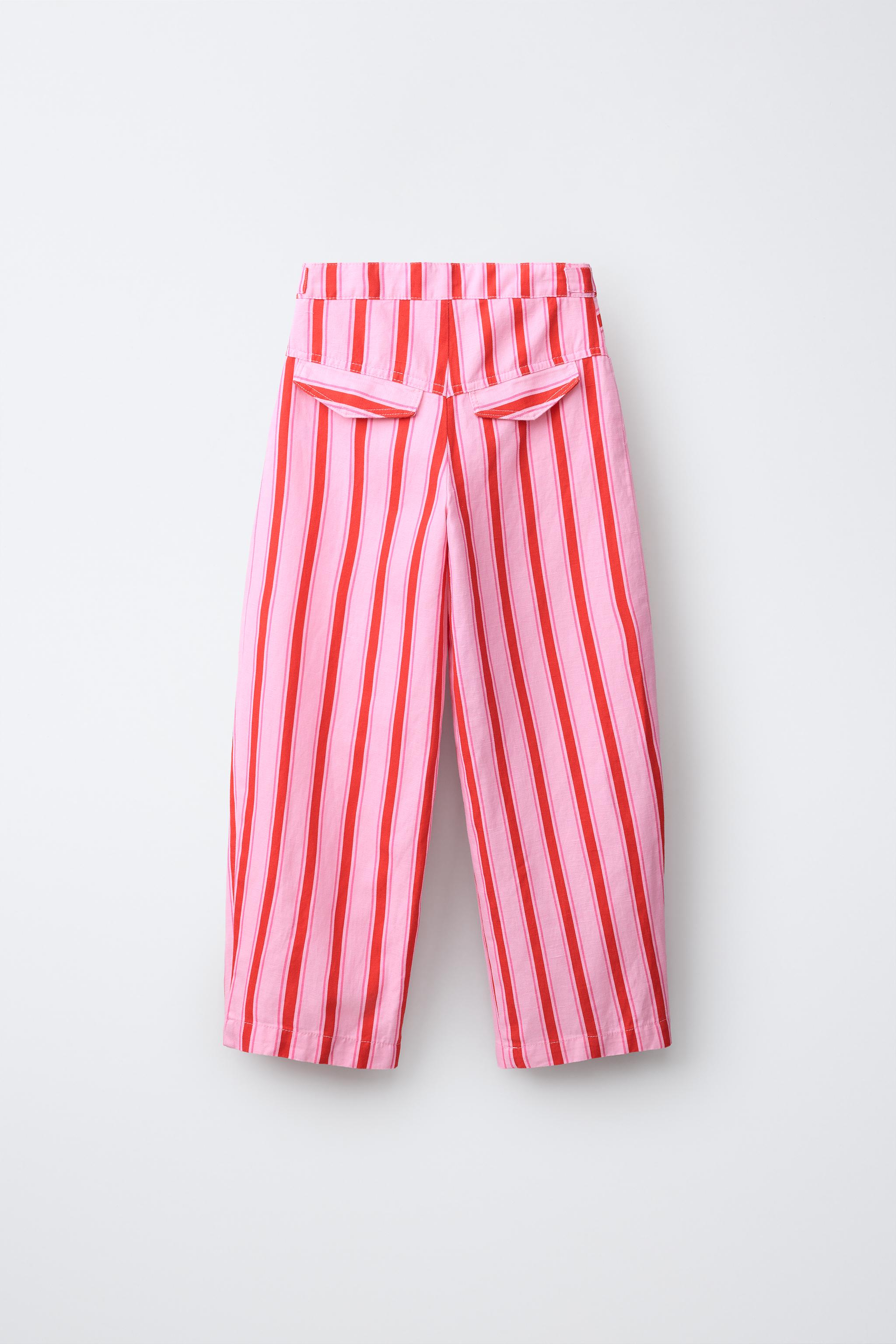 STRIPED BARREL PANTS — Pink