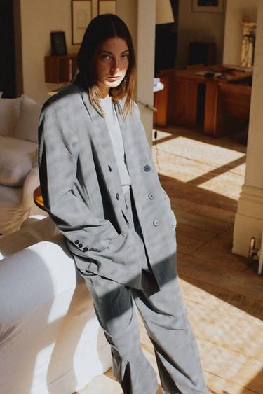 БЛЕЙЗЕР ОВЕРСАЙЗ У ДРІБНУ СМУЖКУ - Сірий/синій Zara - Зображення 0
