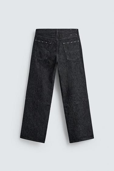 STUDDED STRAIGHT-LEG JEANS - Indigo by Zara