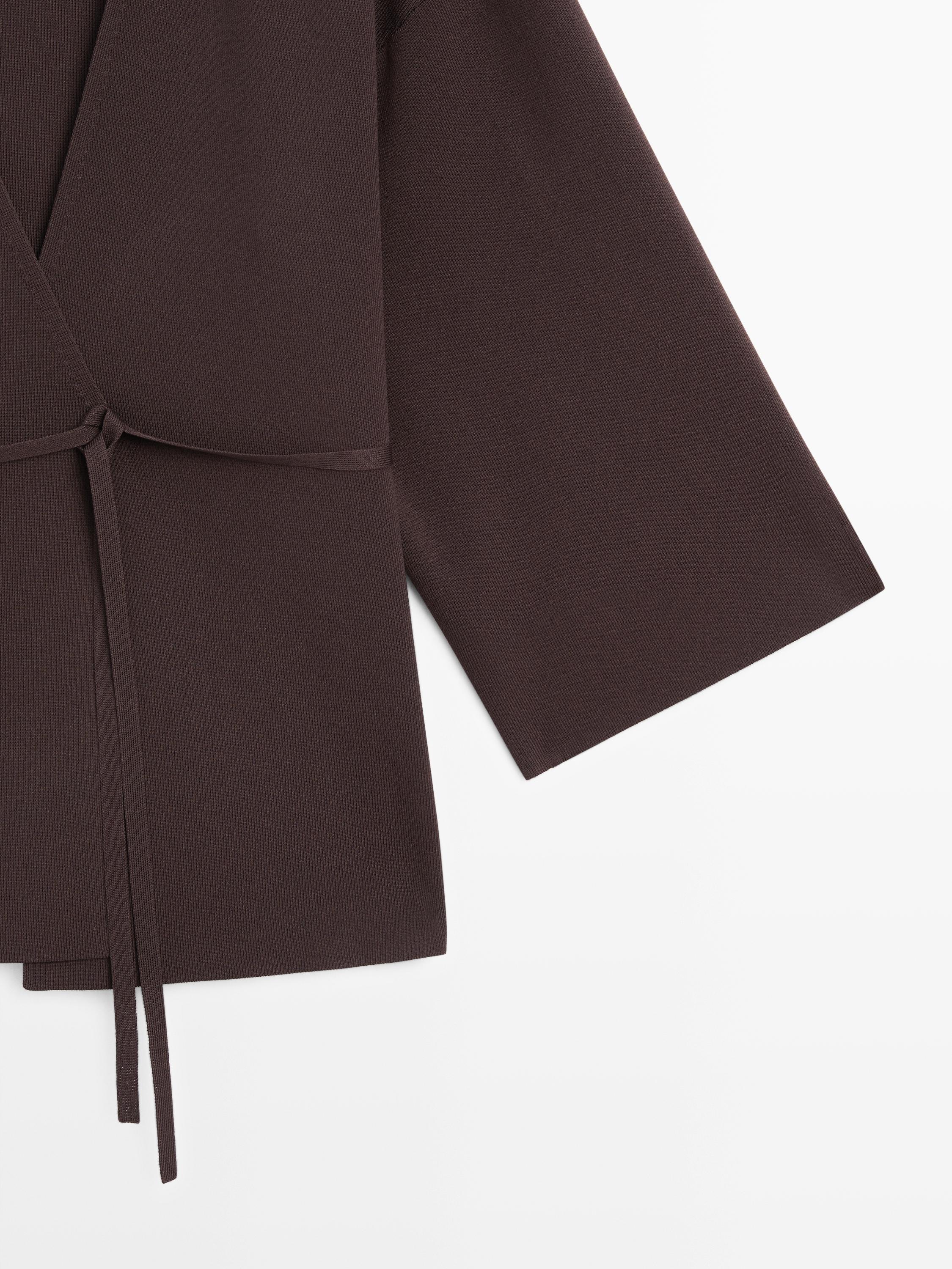 Flowing knit kimono with belt detail